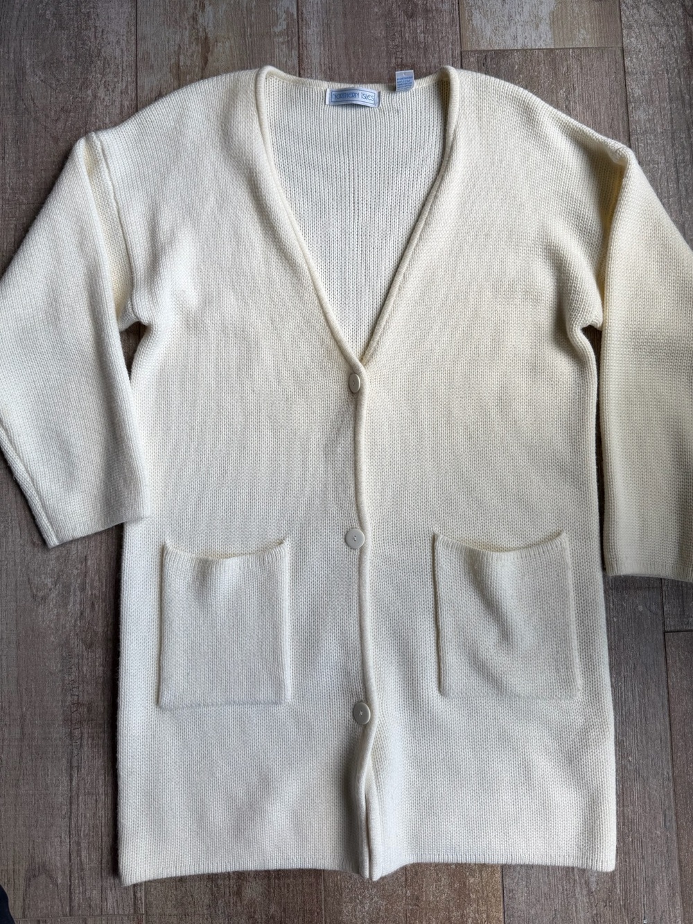 Vintage Northern Isles Long Cream Buttoned Cardigan Sweater Dress with Pockets